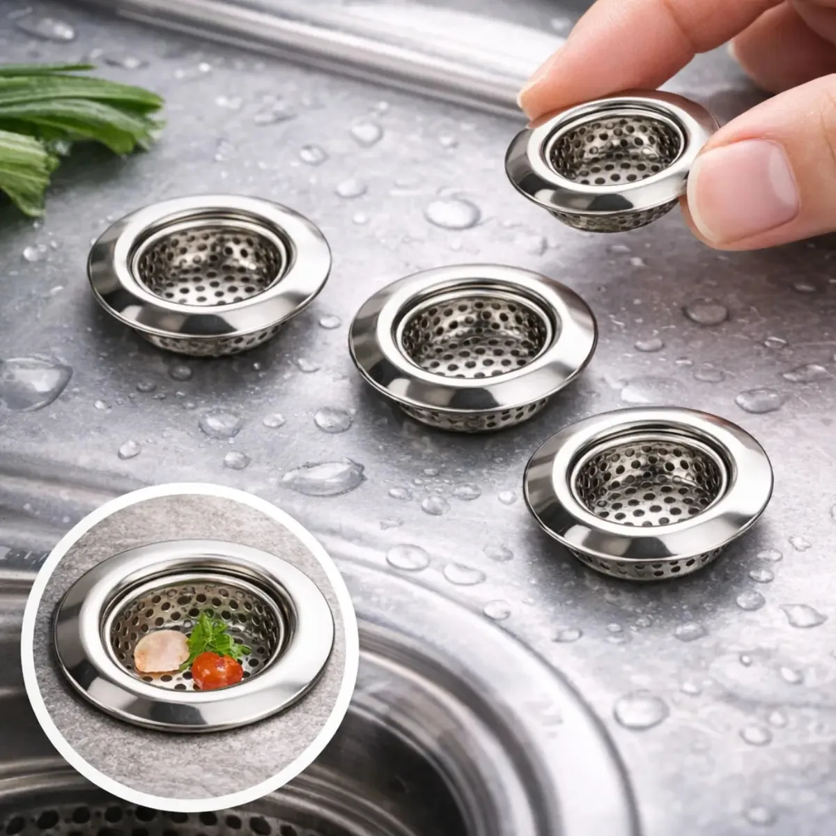 4 Ralos Inox 5,4cm Cozinha Sempre Limpa Ideal Para Pia Banheiro Tanque Coletor Resíduos Encaixe Universal Antientupimento