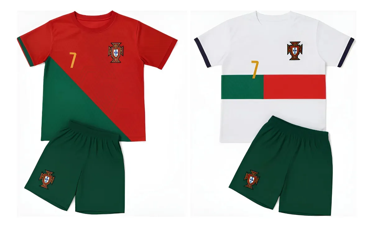 Kit 2 Conjuntos Infantil Seleção Portugal Branco E Vermelho Tamanho 08