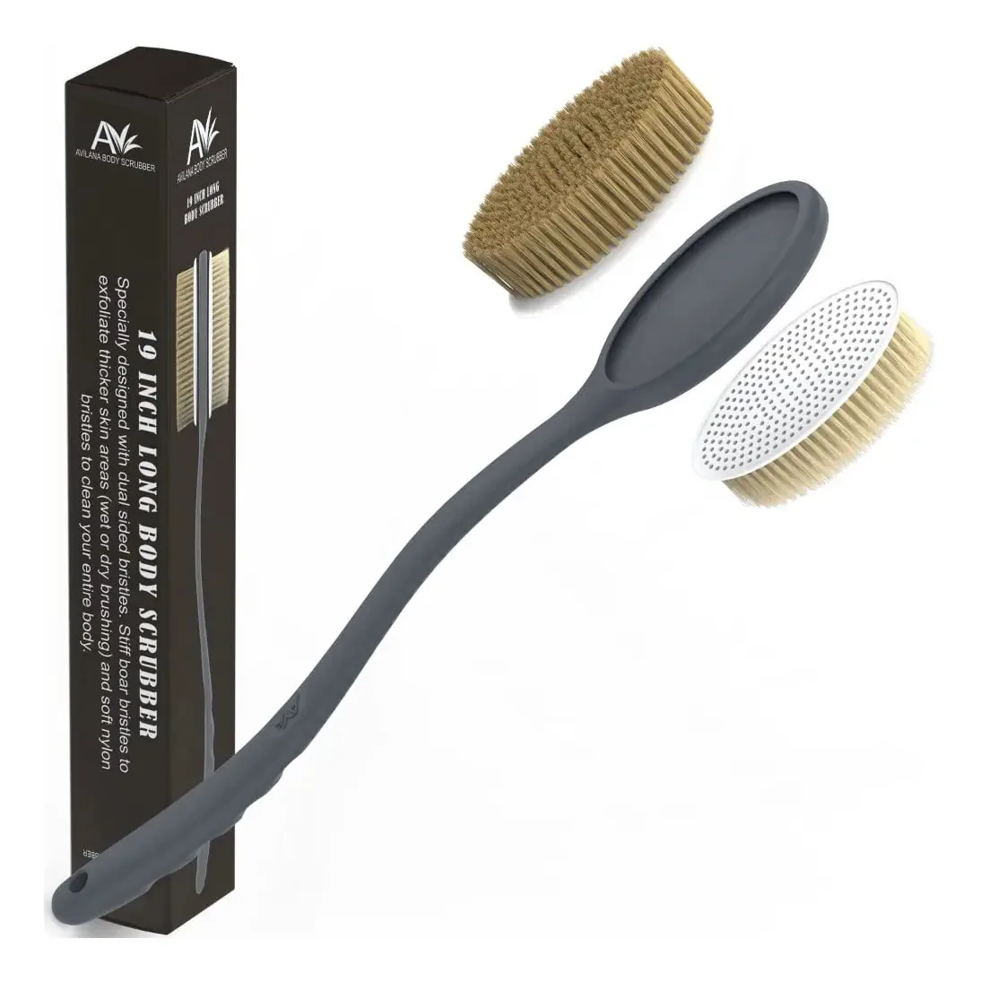 Escova corporal de banho Avilana com alça longa e curva