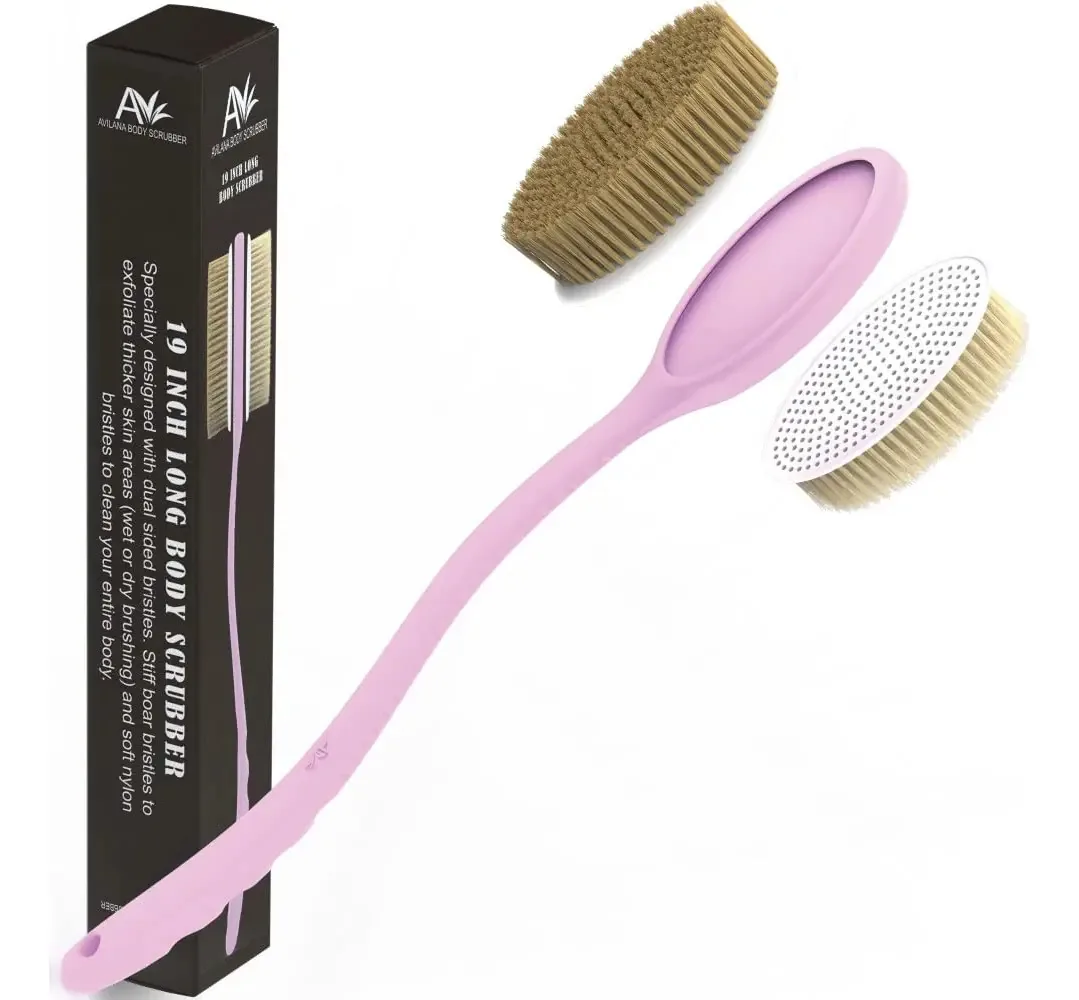 Escova corporal de banho Avilana com alça longa e curva