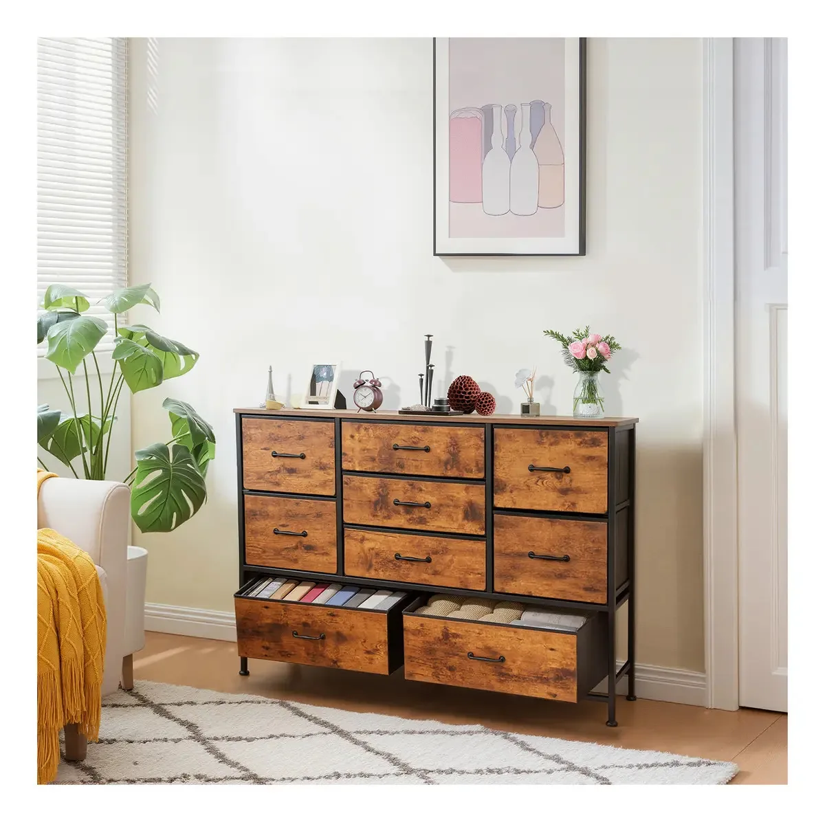 Armário Organizador Armable 9 Cajones - Móveis Para Roupa Grande Espaçoso, Armário Ropero Multiusos Para Dormitório Sala de Escritório, Armário Moderno Con Cajones De Fácil Montagem