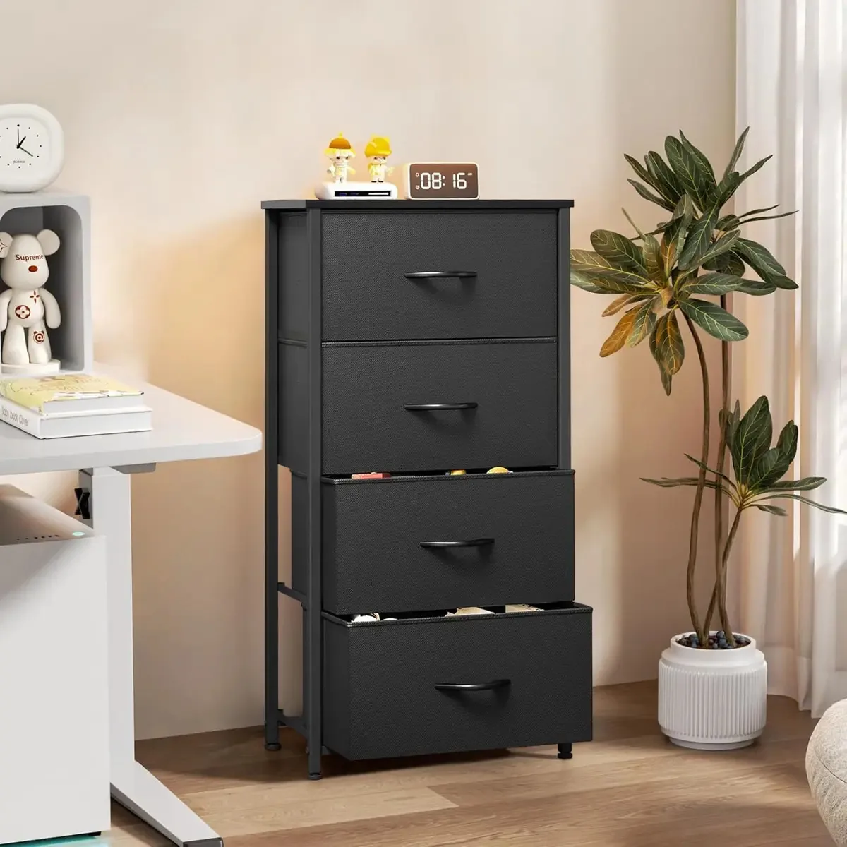 Armário Closet Con 4 Cajones, Mobília Cômoda Cajonera Negra