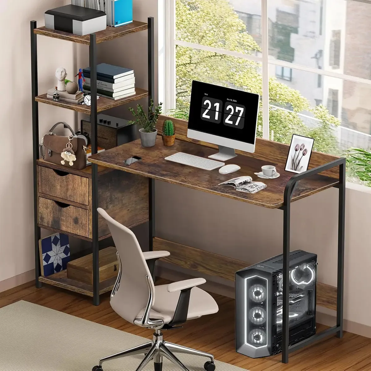 Desktop de escritório Pc com 2 caixas e 4 níveis de