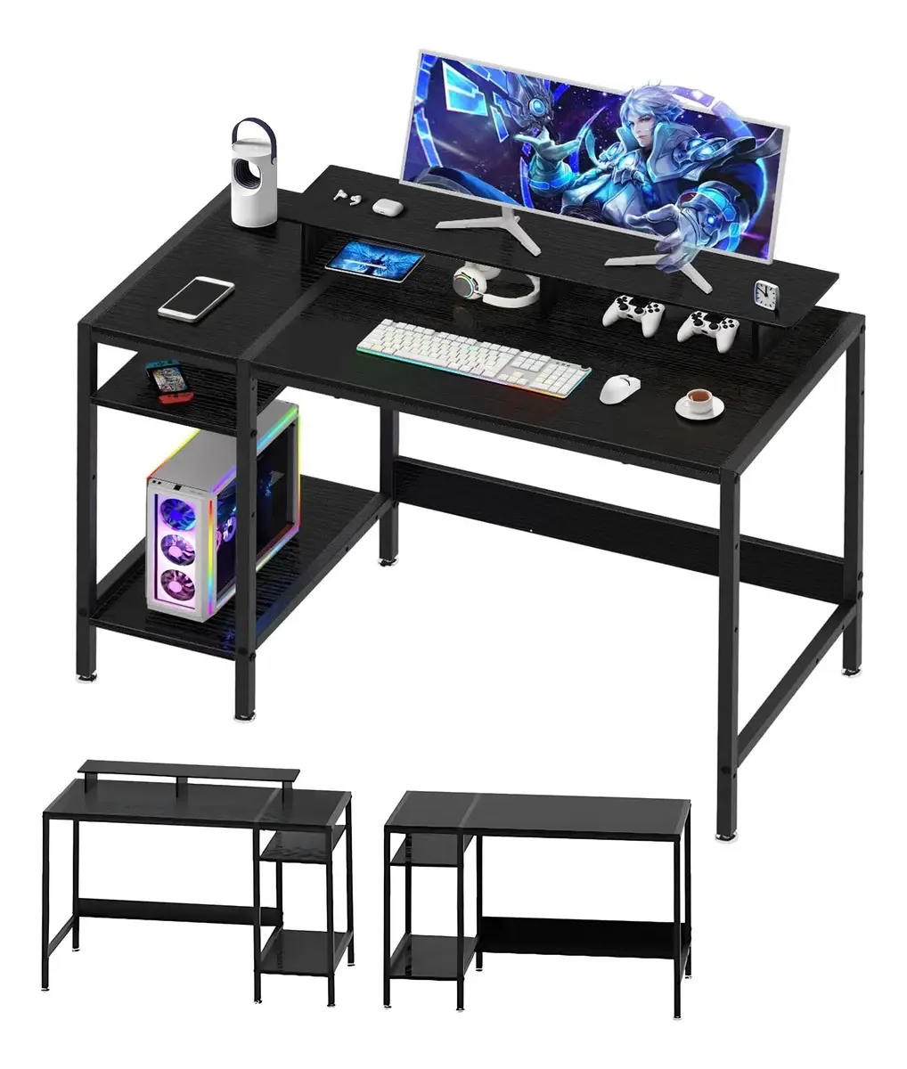Mesa De Computador Preto Com Prateleira