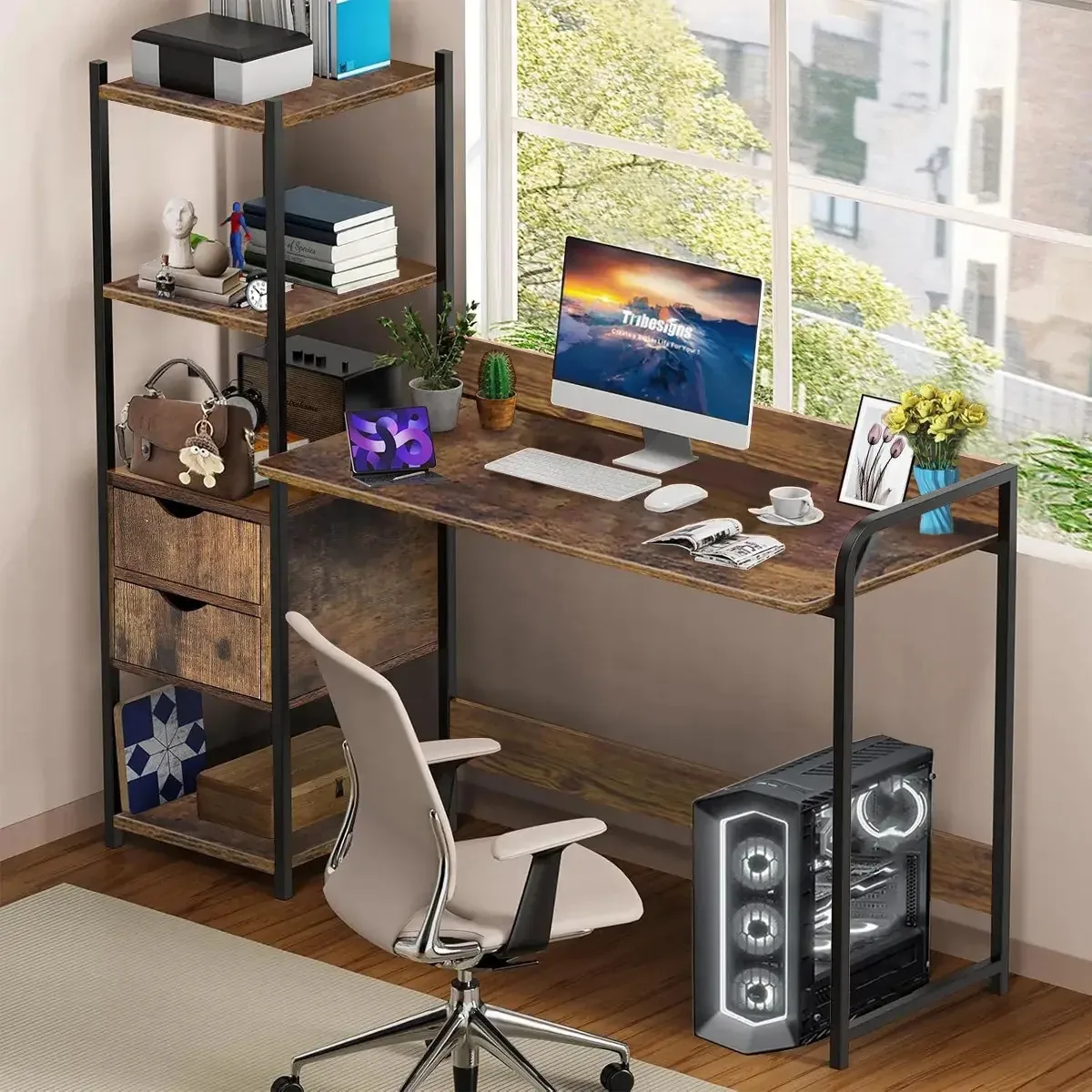 Desktop de escritório Pc com 2 caixas e 4 níveis de revisão