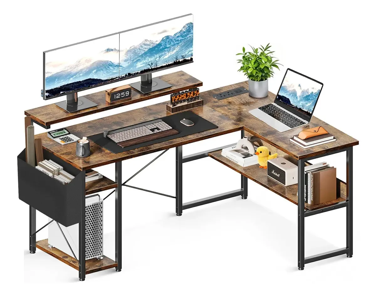 Escritorio Minimalista Con Estante, escritório de escritório com mesa de computador
