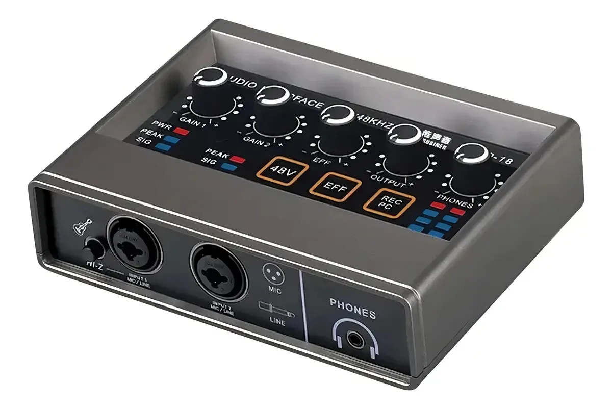 Interface de Áudio USB Teyun Q16 com 2 Entradas, MIDI e Phantom Power