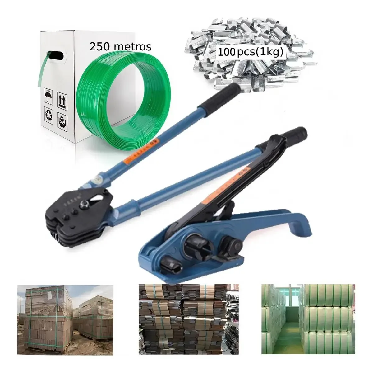 Kit de cintas de vedação, cintas de plástico e 100 1/2 grampos