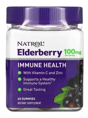Sabugueiro Natrol para saúde imunológica, 50 mg, 60 gomas com propriedades anti-inflamatórias e antioxidantes que podem beneficiar o revestimento intestinal e combater a colite