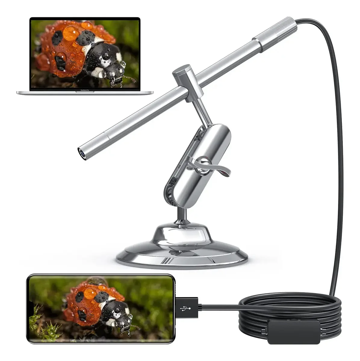 Microscópio USB digital 10-200x, portátil e multifuncional