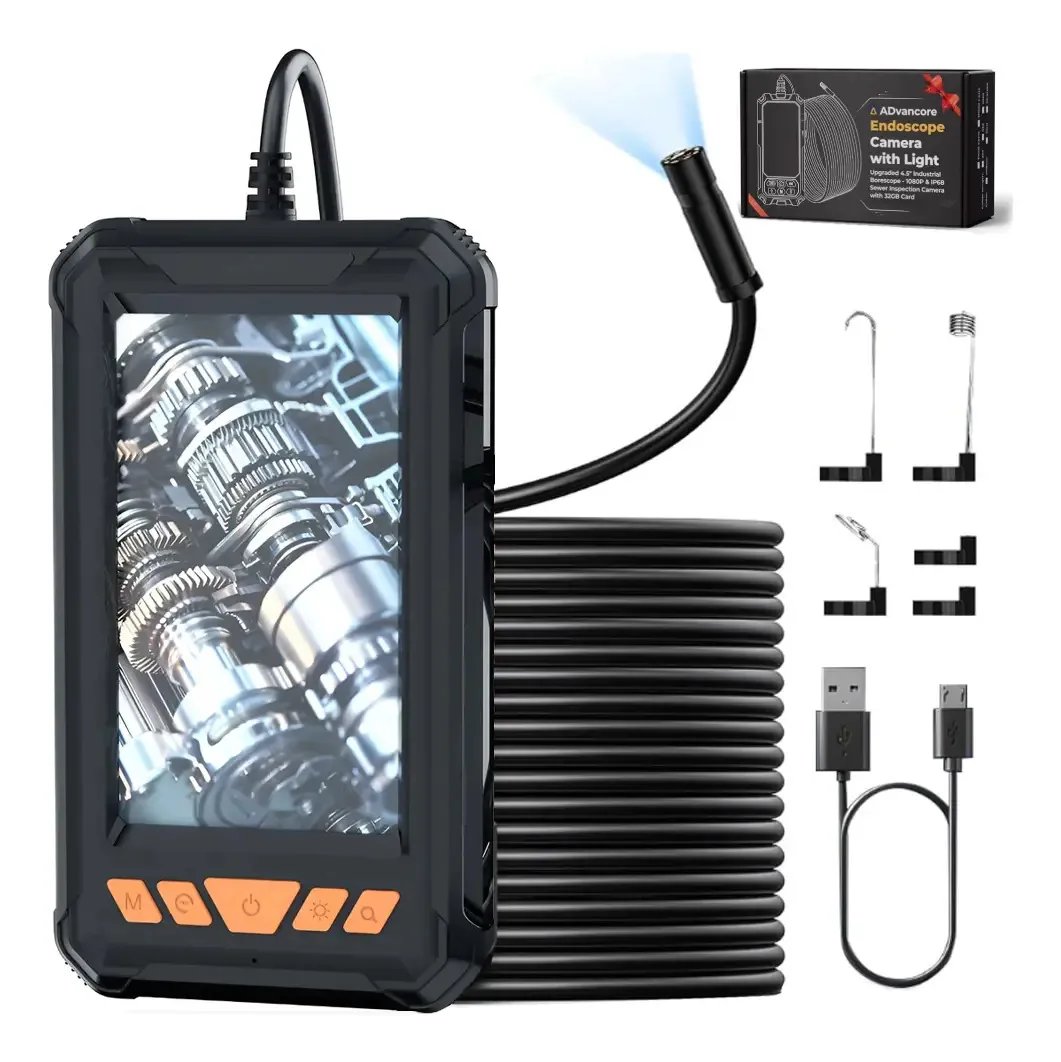 Câmera endoscópica industrial LED 1080p de 4,3 polegadas, câmera de inspeção de esgoto Ip68 e câmera de inspeção de esgoto de 4,3 polegadas com cabo semirrígido de 5 m