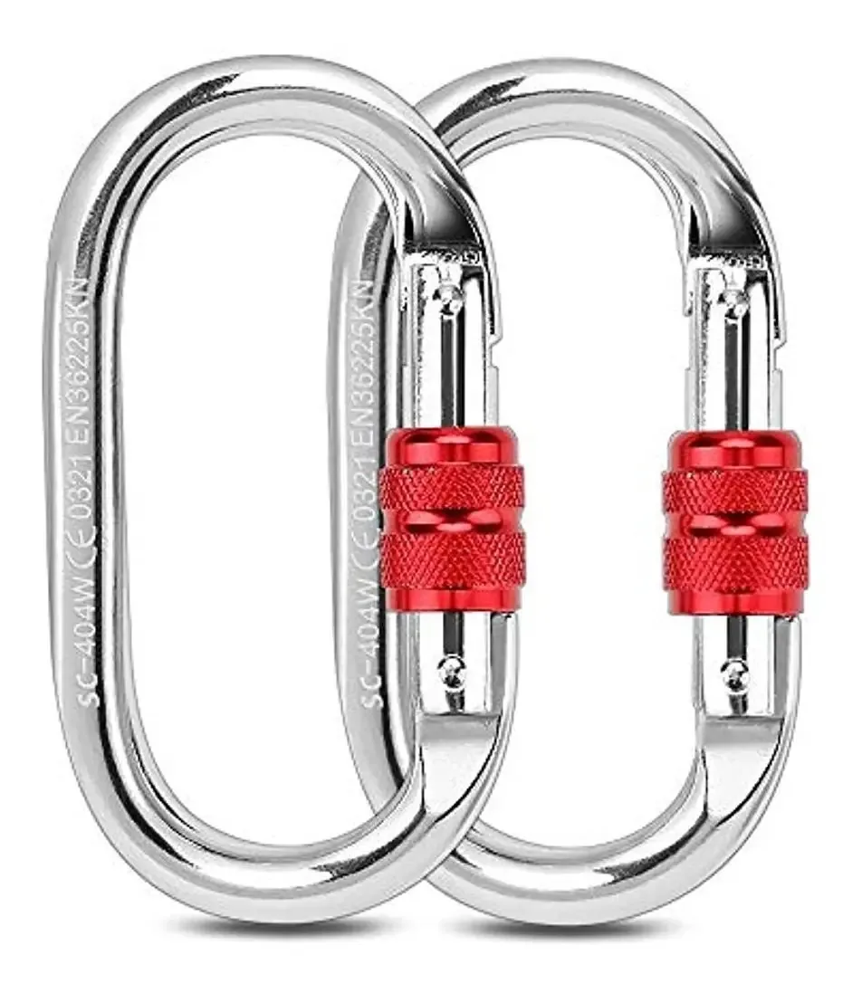 Mosquetão de escalada Allnice, 2 mosquetões de travamento pesado com porta de rosca para escalada, rapel, redes, coleira para cães, garrafa de água (redonda)