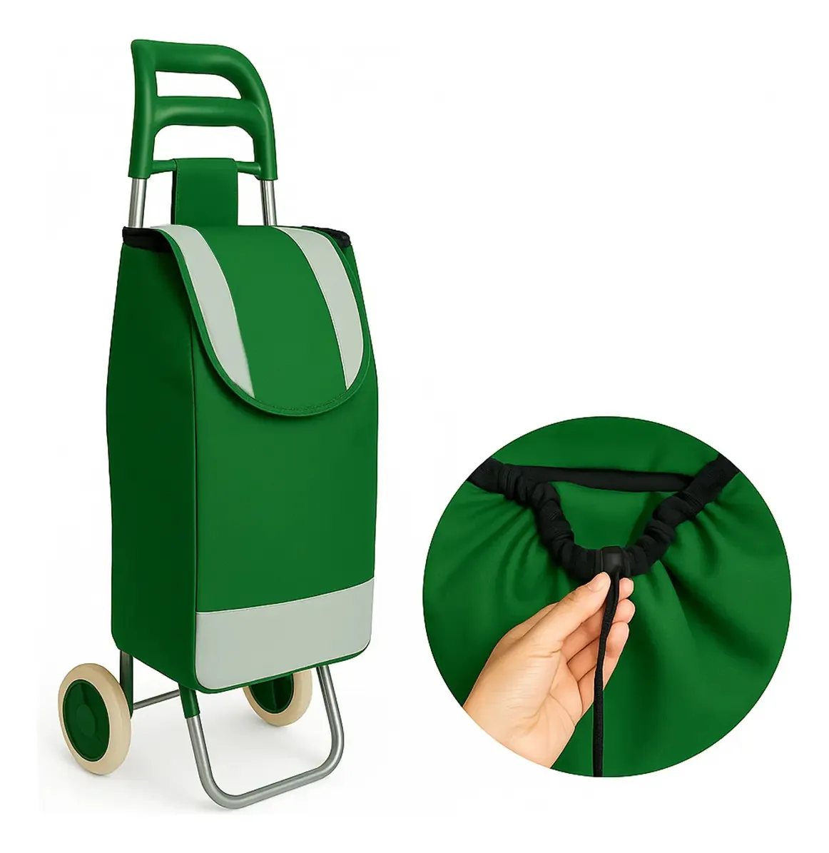 Carrinho De Feira 2 Rodas Reforçado Multiuso Dobrável Cor Verde