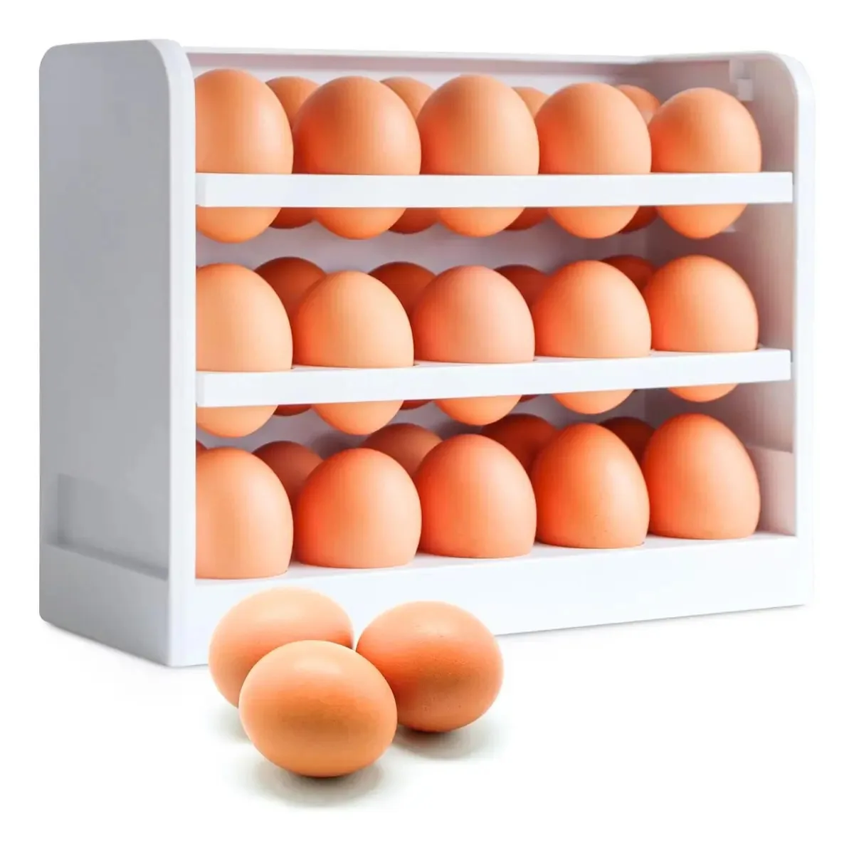 Organizador de ovos, geladeira, caixa de ovos, 3 níveis, 30 unidades, cor branca
