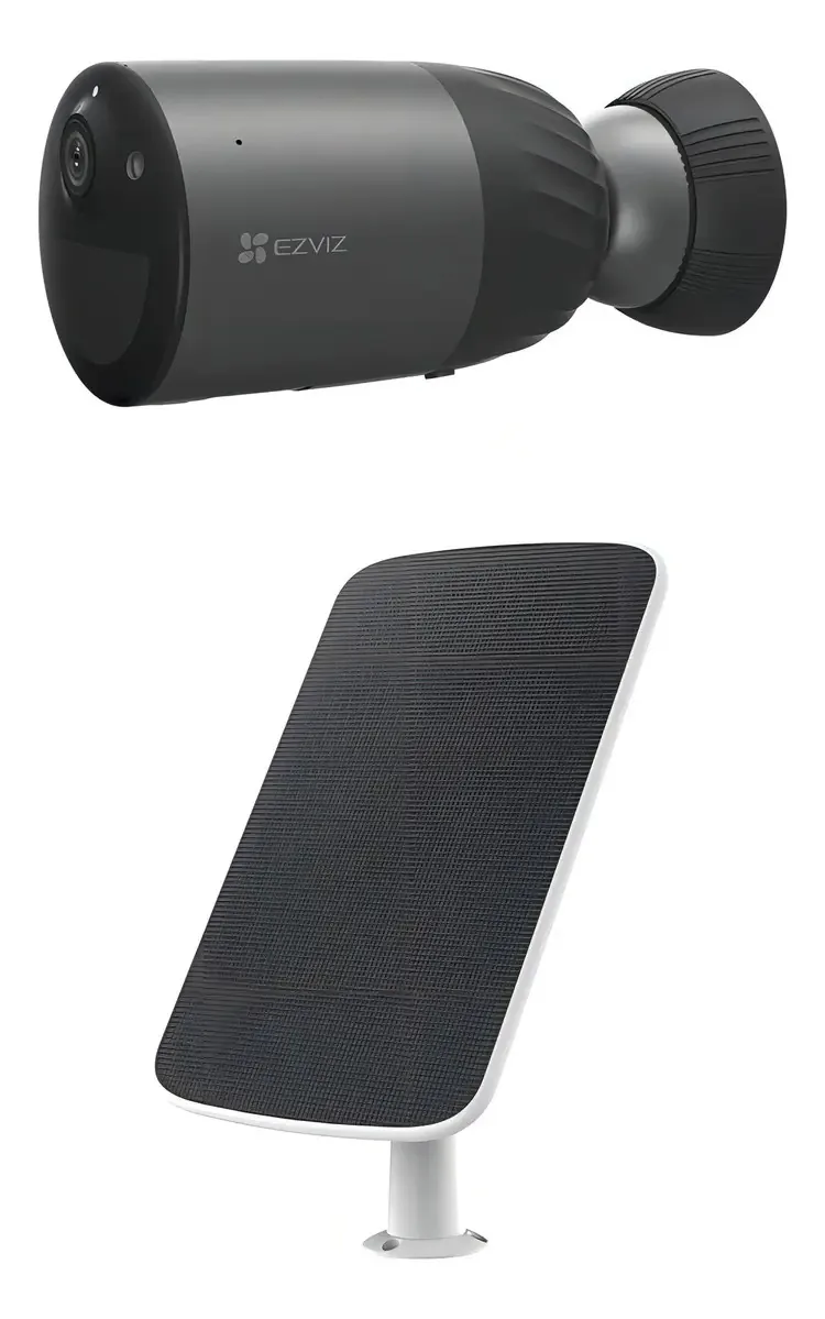 Kit de câmera com bateria recarregável sem fio Ezviz Conectividade WiFi + 32 GB de memória interna inclui 1 câmera solar CS-BC1C e 1 bateria solar CS-CMT-SOLARPANEL-C