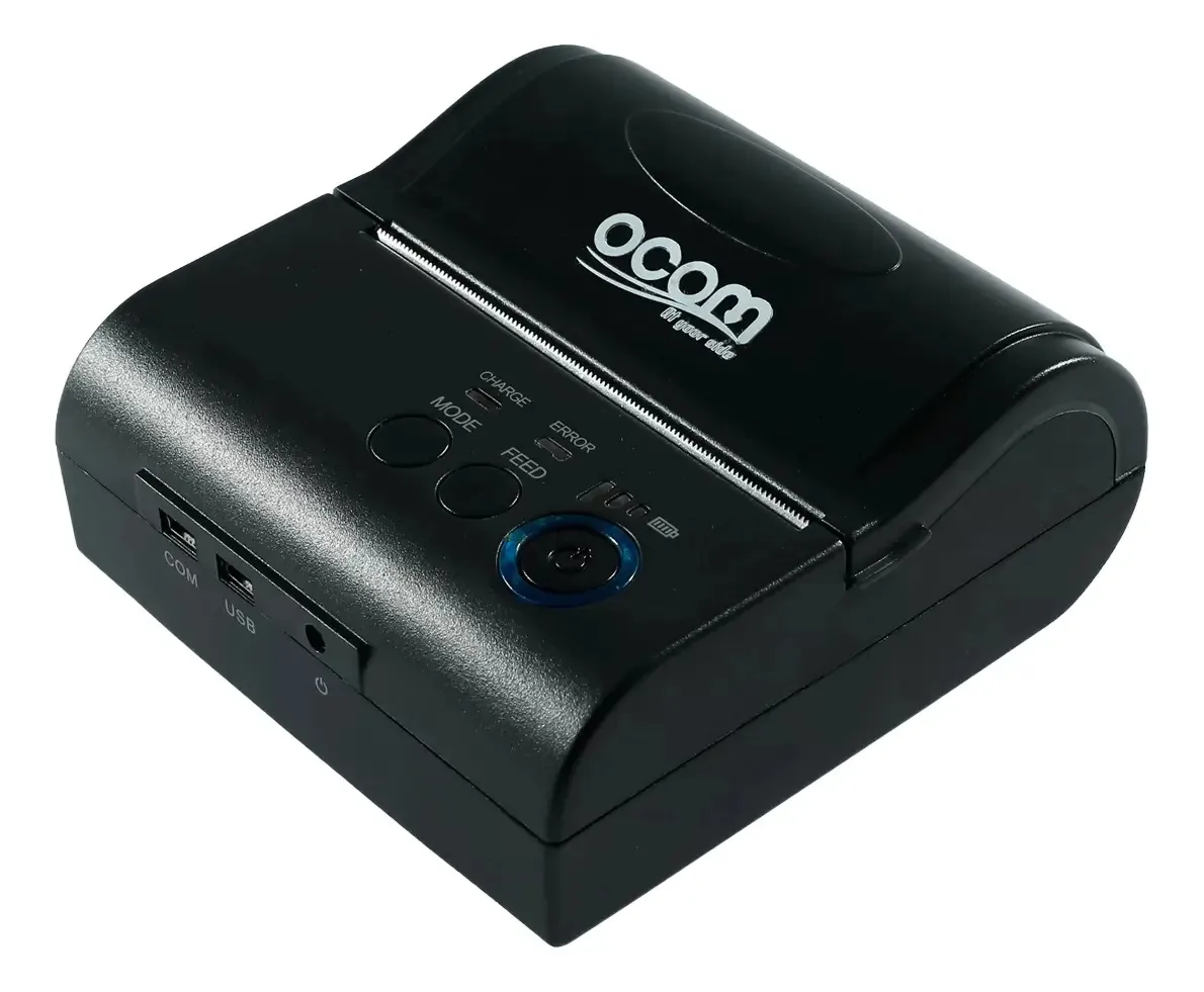 Miniimpressora portátil Ocom OCPP-M082 80mm | Conexão Bluetooth, Wi-Fi e USB | Velocidade de impressão 90 mm/seg | Compatível com Windows, Java, Android, iOS | Bateria recarregável