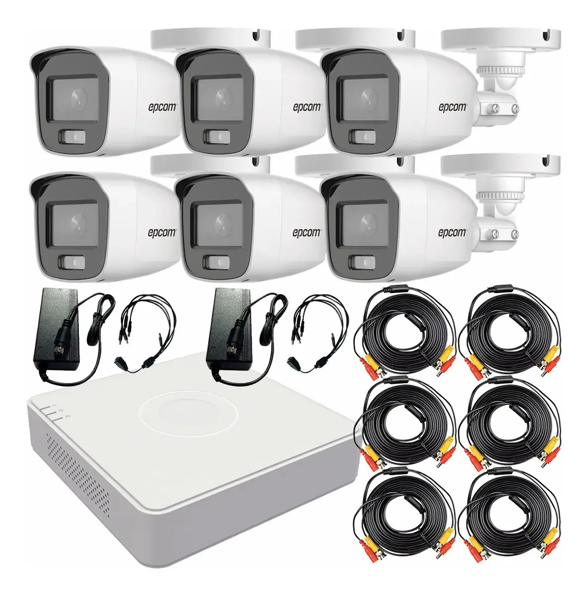 Kit de vigilância por vídeo Epcom 6 câmeras e microfone Bullet Colorvu de 2 MP B8-Turbo-PC/A + cabos e acessórios - Kit Cctv B8-Kit-CV/A-Zero-CC (DVR de circuito fechado Epcom S08-Turbo-M1)