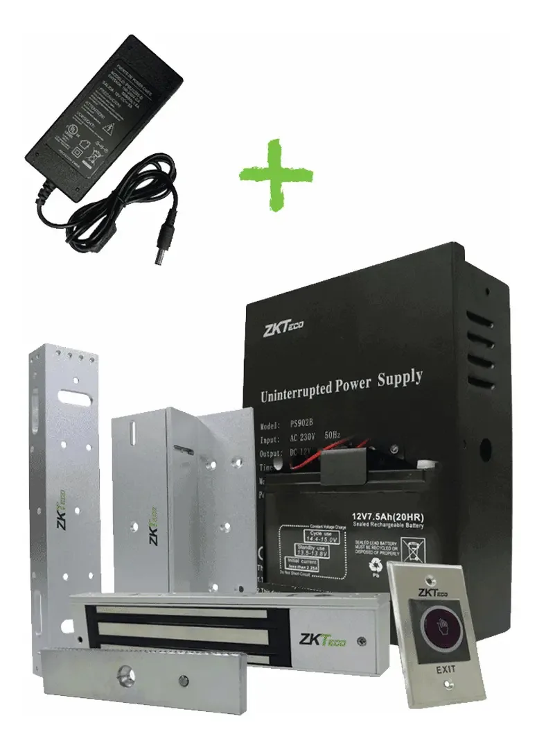 Kit de controle de acesso Zkteco Kit de acessórios de controle de acesso/Acakit 1 botão de saída + 1 trava eletromagnética + 1 fonte de alimentação ininterrupta + 1 bateria de reserva + suporte Zl