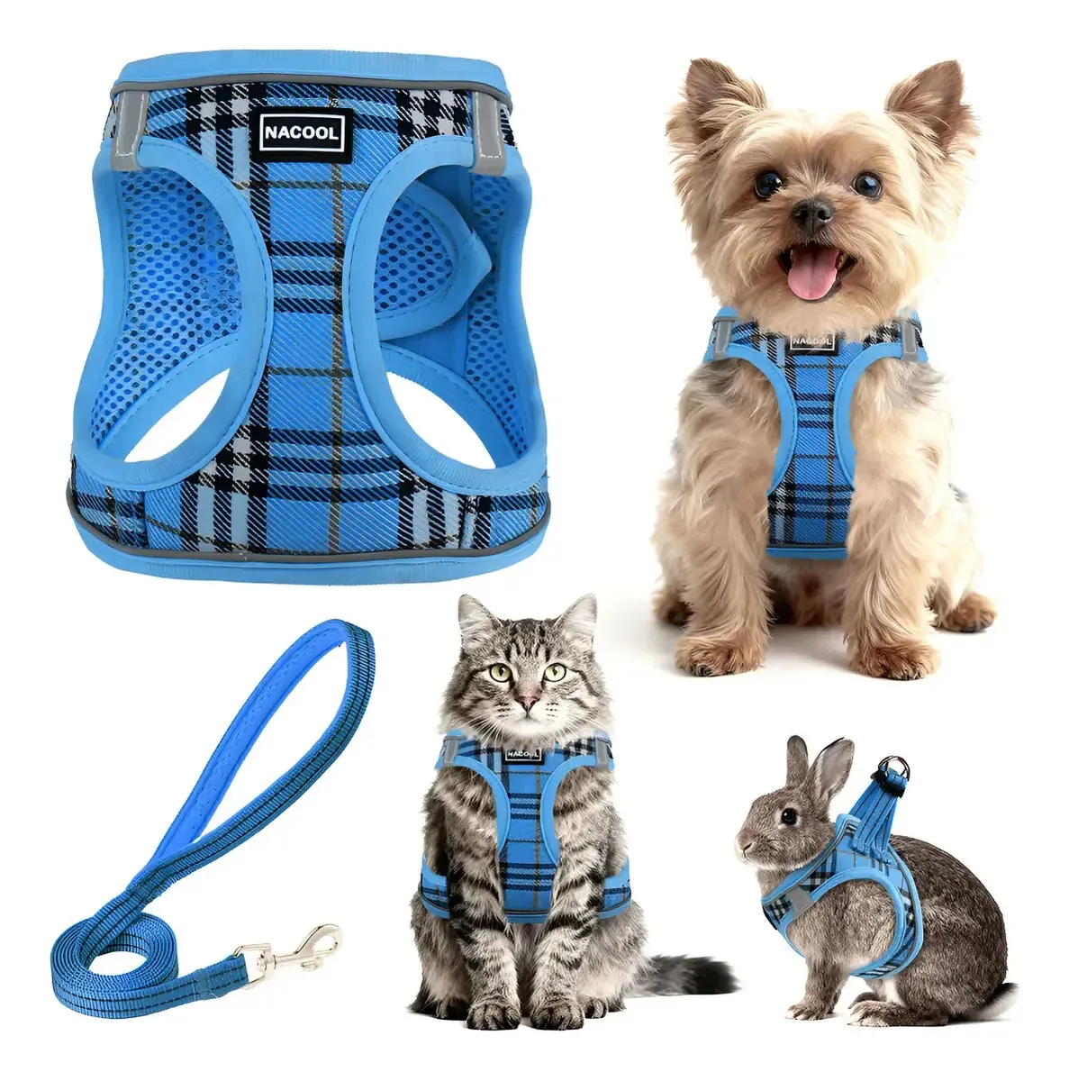 Arnês ajustável Fisherman para cães com faixas refletivas, cor: azul, arnês, tamanho S
