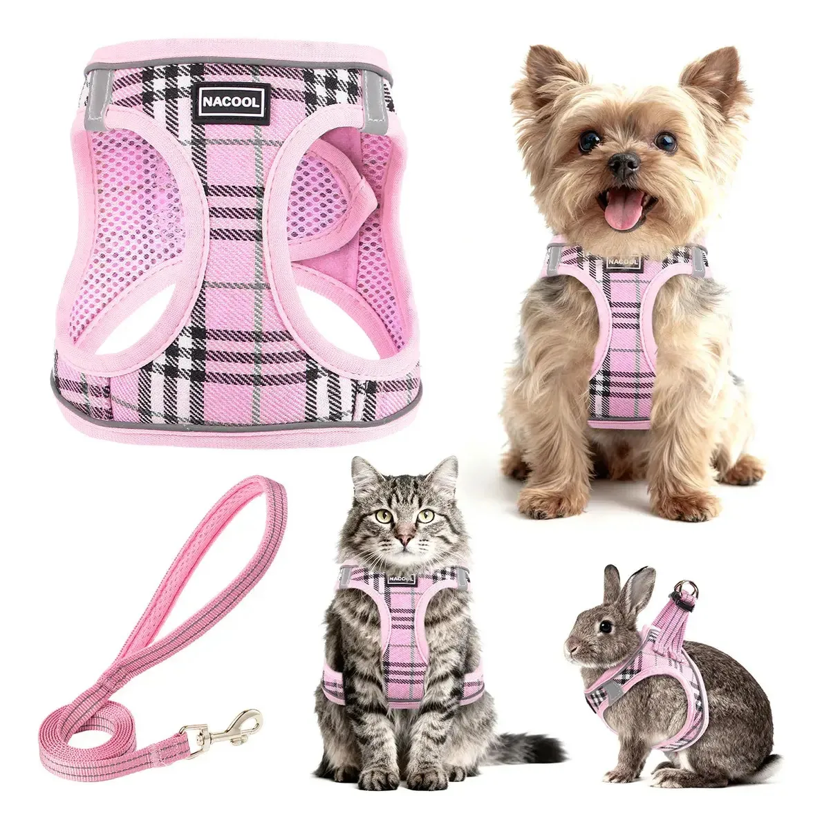 Arnês ajustável Fisherman para cães com faixas refletivas, arnês rosa, tamanho Xl
