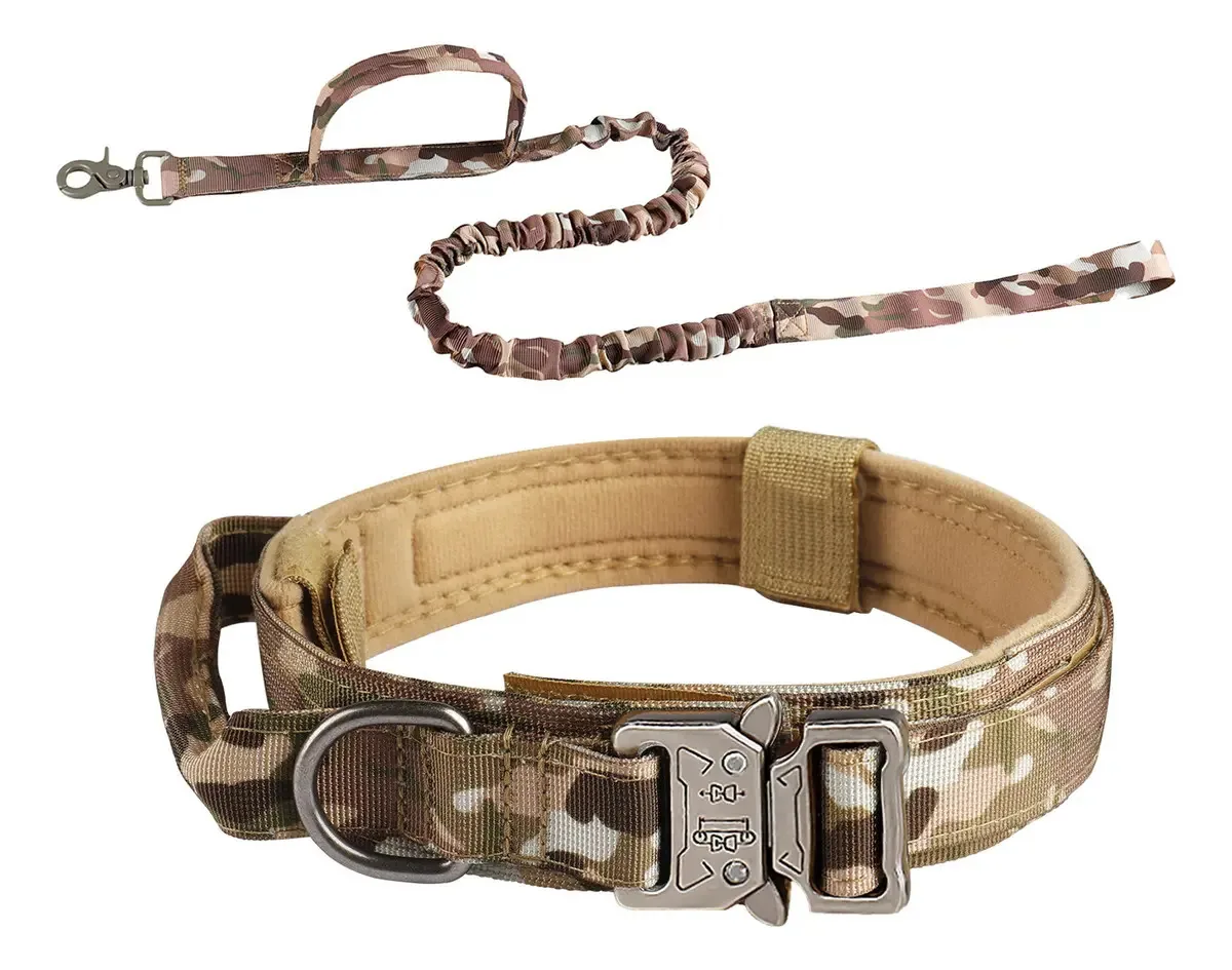 Coleiras e alças táticas para cães de médio e grande porte, cor de camuflagem, tamanho GG