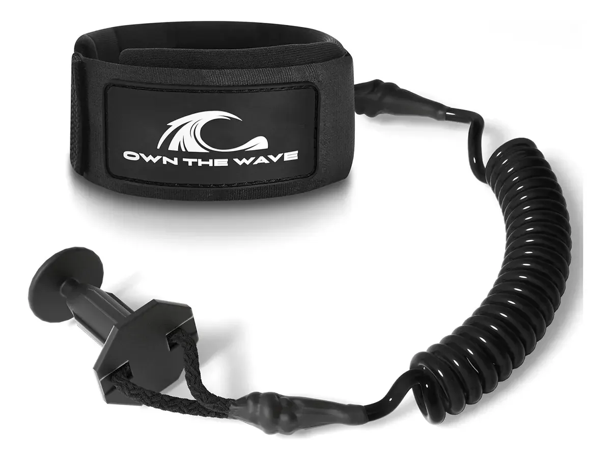 Own The Wave - Leash Premium Para Bodyboard Em Espiral - Leash De Panturrilha De 4' Com Protetor De Trilho Triplo E Giro Duplo De Aço Inoxidável - Boogieboard (ébano Preto)