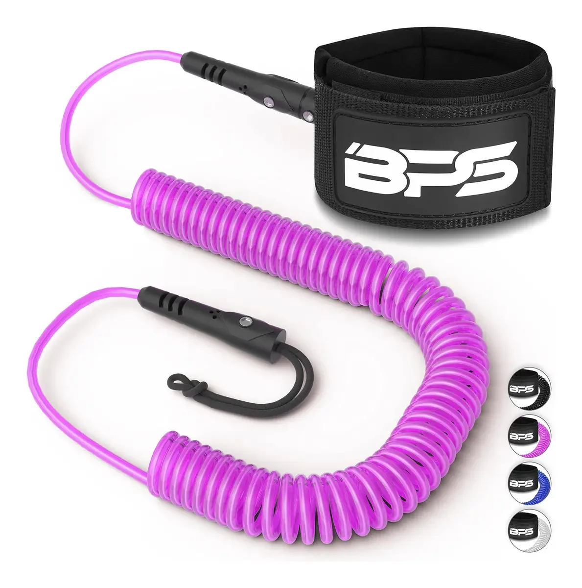 BPS 'Storm' Ultralite Coiled SUP Surf Leash - Cordão de Tornozelo de 10 Pés para Prancha de Surfe Paddleboard SUP Longboard - Com Giro Duplo de Aço Inoxidável 'No-Rust' e Chave Oculta (Rosa Claro)