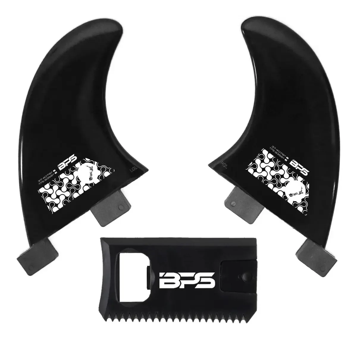 Bps 2-piece Side Bites Fins - Conjunto de Quilhas de Surf Glass Flex (Estilo FCS GL) - Side-bites para Configurações de Longboard, Prancha de Surf ou SUP 2 + 1 - Acompanha Waxcomb (Classic Black)