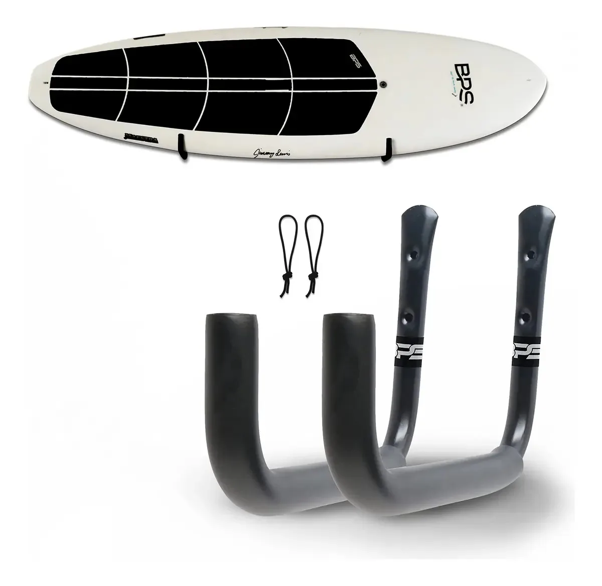 Suporte de parede Bps Minimalist Sup/Surf — Acolchoamento de proteção de alumínio Supersoft Marine Grade — Suporte de prancha de surfe Sup fácil de instalar com conjunto de cordas (preto)