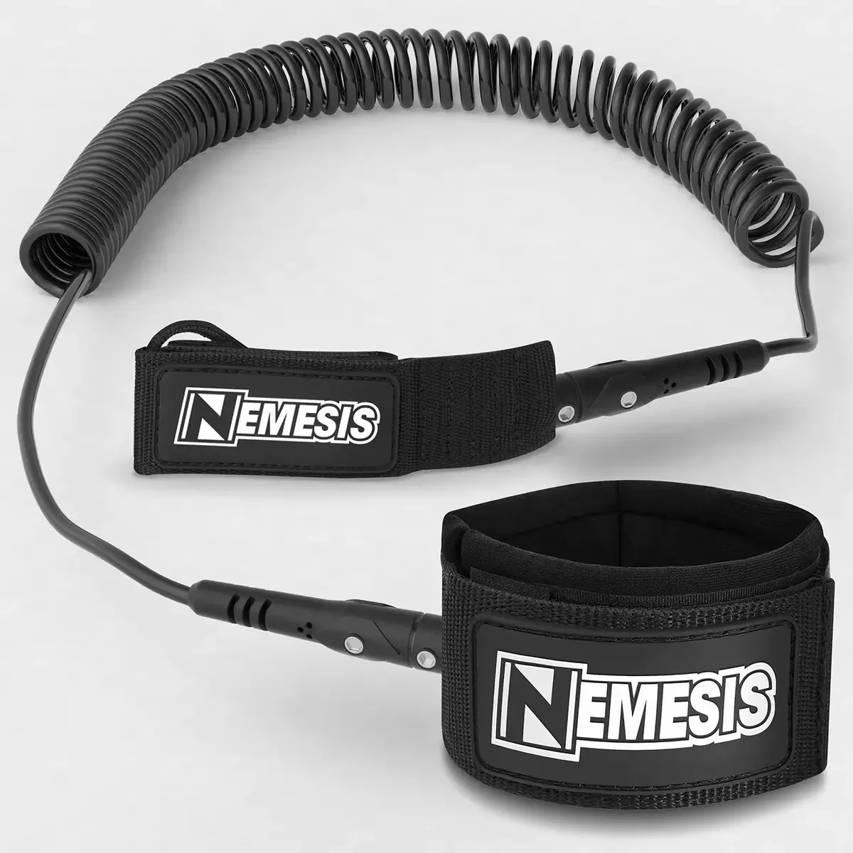 Own the Wave 'The Nemesis' Premium 10' Leash de SUP em Espiral - Giro Duplo em Aço Inoxidável e Protetores de Trilho Triplo - para Paddleboarding e Surf (preto)