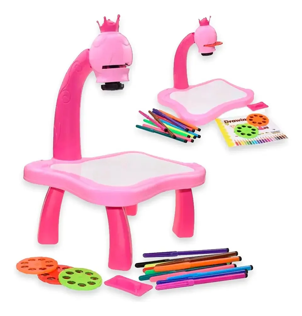 Projetor Inteligente para Desenho - Mesa de Aprendizagem com Projetor para Meninos e Meninas Escrivaninha de Aprendizagem para Crianças com Projetor Inteligente Jogo de Pintura e Esboços com Música...