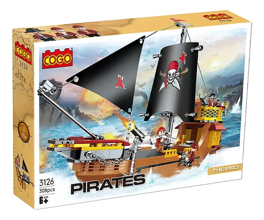 Blocos embutidos de 308 peças do navio pirata Cogo Armar com Legos