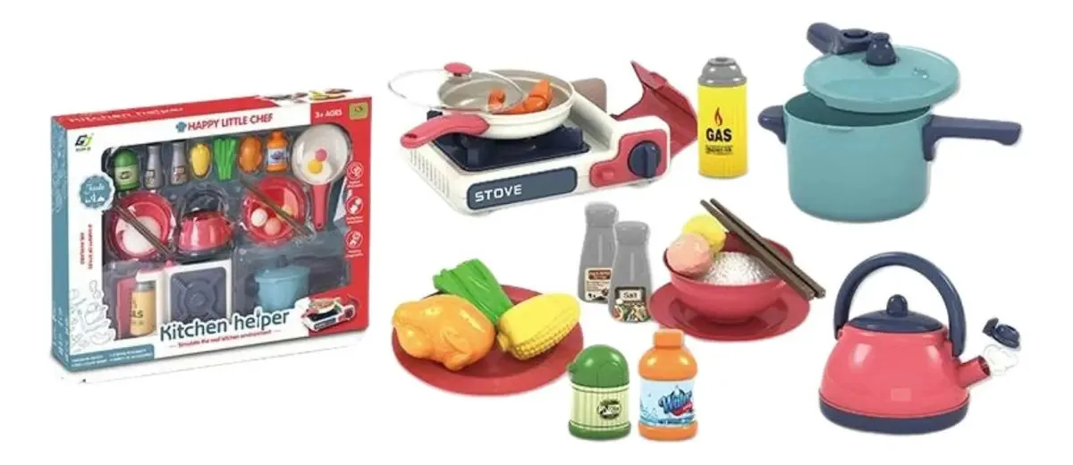 Conjunto completo de cozinha, brinquedo infantil, cor vermelha