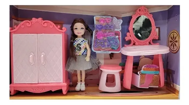 Boneca de quarto com guarda-roupa e acessórios Cor Morocha