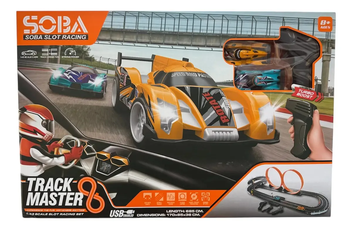 Pista de corrida Soba Slot Racing com 2 carros de circuito com luz