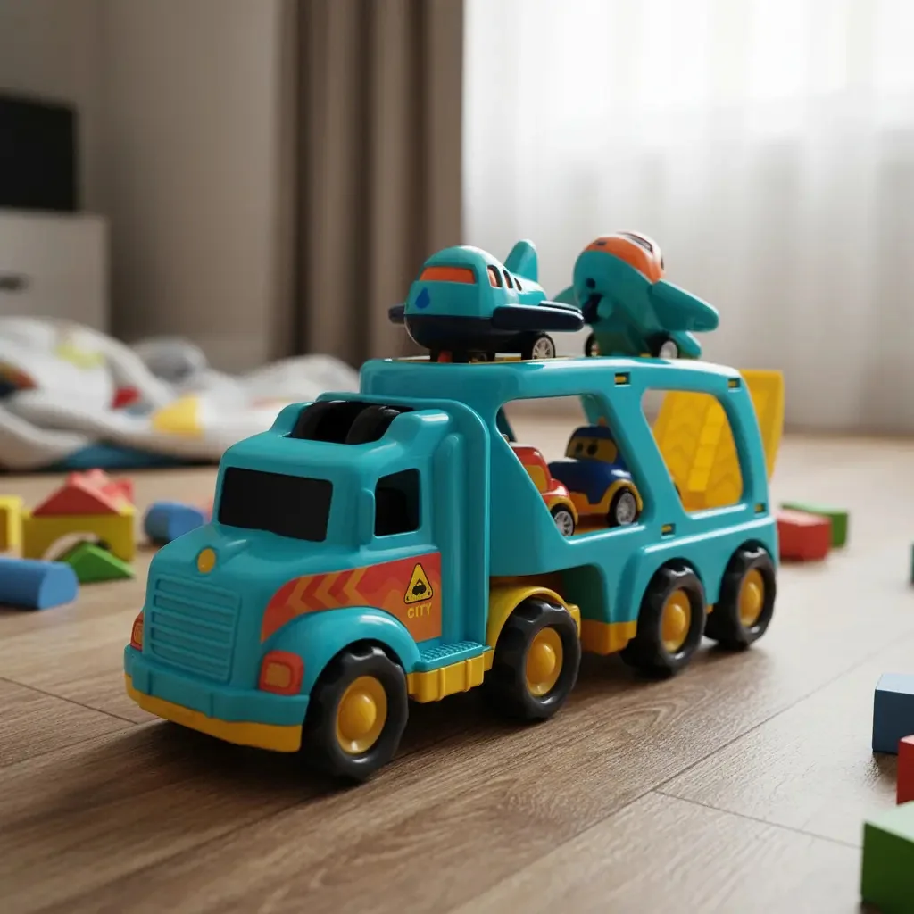 Luz e som de caminhões transportadores de carros e aeronaves 30 cm Cor Celeste