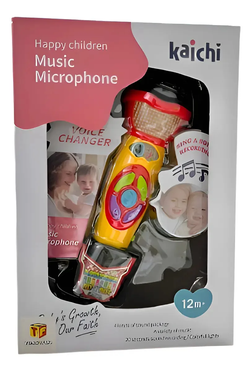 Microfone musical amarelo com luz, som e gravação