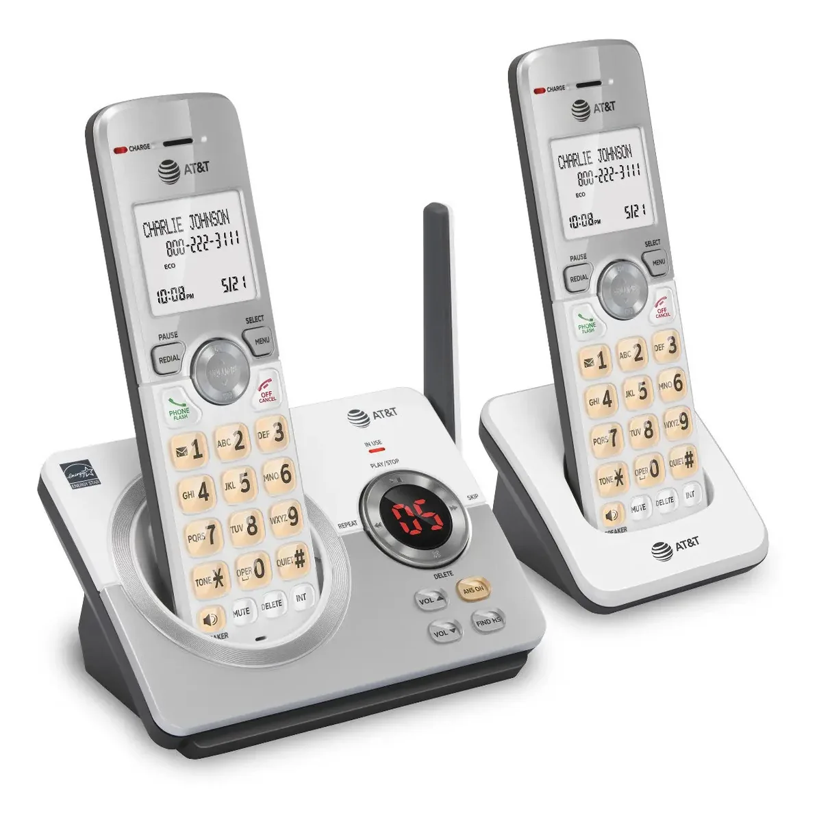Conjunto de 2 telefones sem fio AT&T com secretária eletrônica