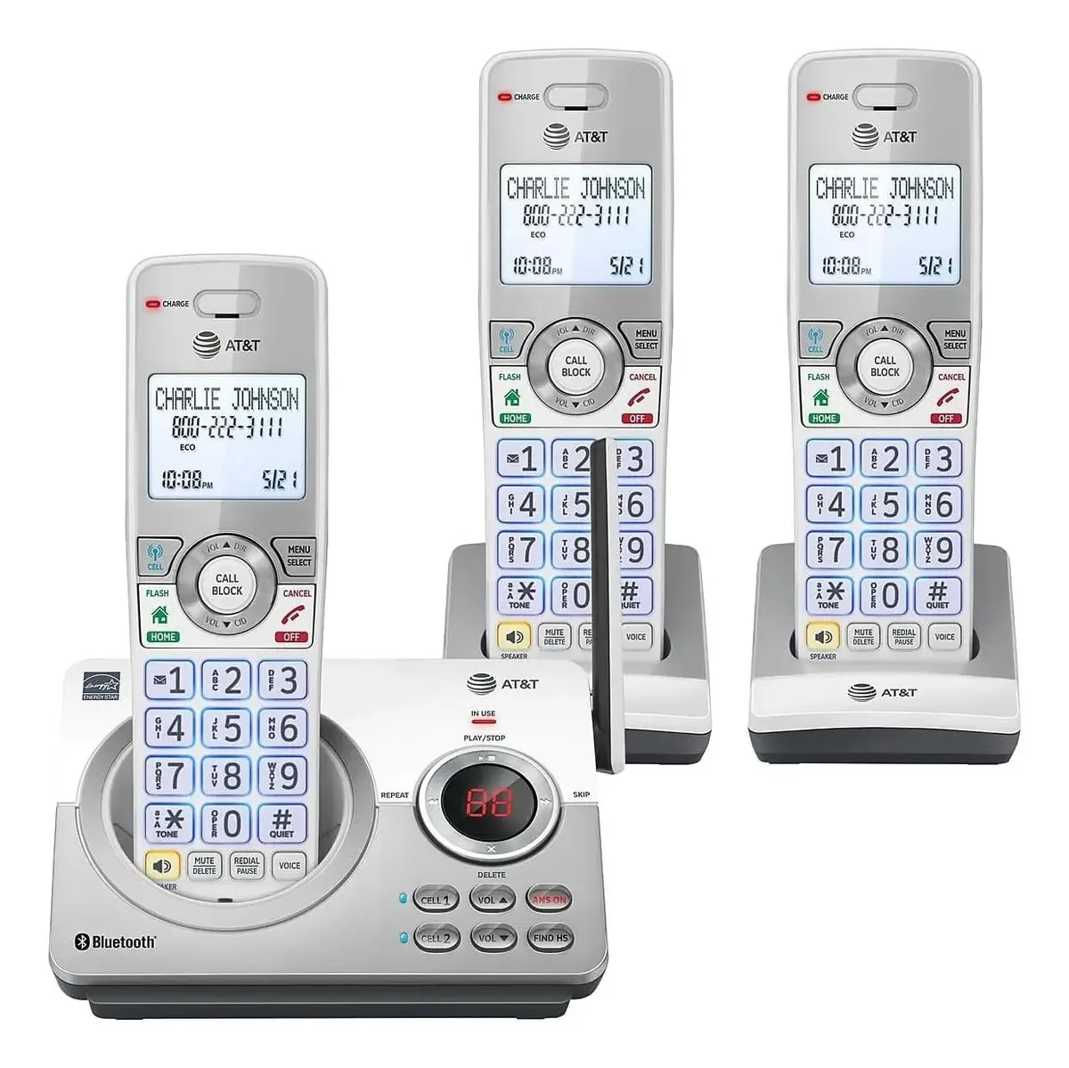 AT&T conecta um telefone celular sem fio, base e 2 telefones