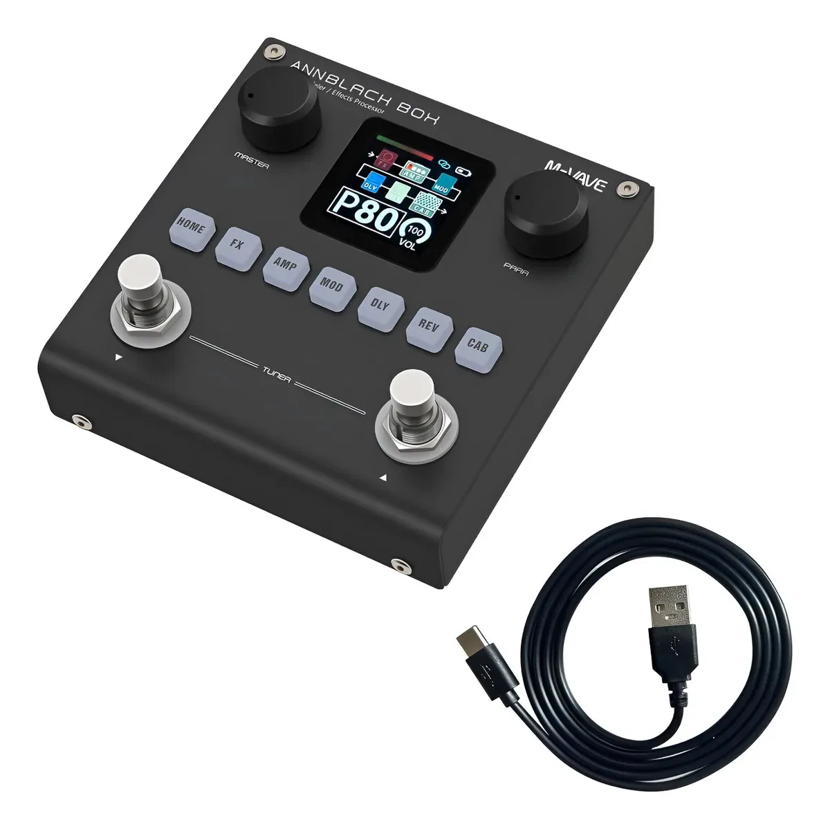 Pedal de guitarra multi-efeitos com 80 predefinições editáveis - preto
