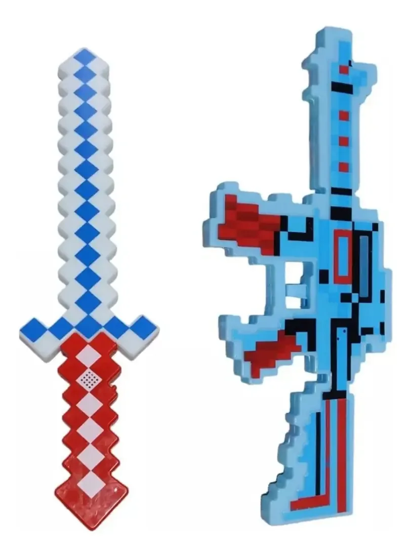 Kit Arma + Espada Minecraft Azul Diamante Com Som E Luz