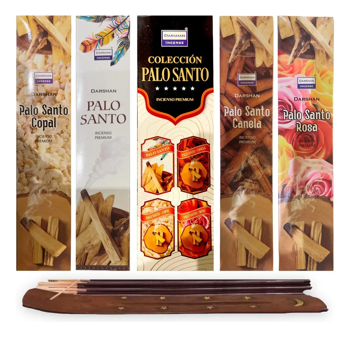 Incenso Darshan Mayoreo, 120 palitos com porta-incenso e fragrância aromática, coleção Palo Santo