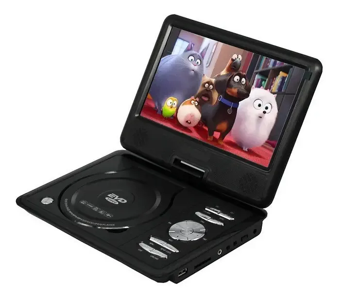 Dvd Portatil Tv Tela 9.8 Lcd Gira 270º Sd Usb Fm Cd Controle