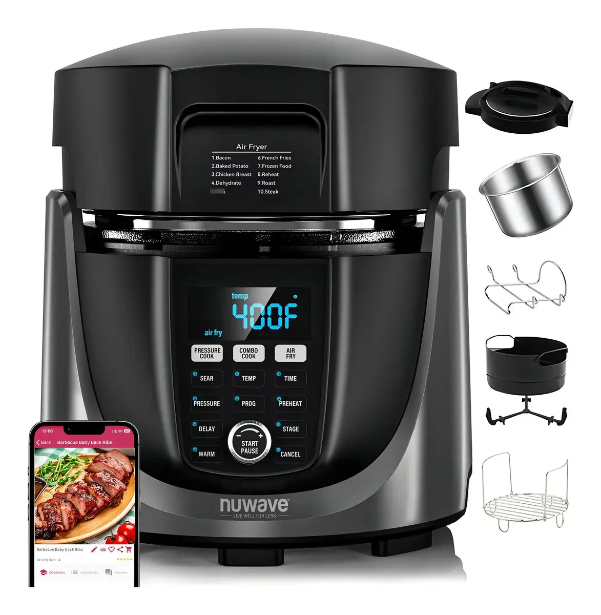 Combinação de fritadeira a ar e panela de pressão Nuwave Duet