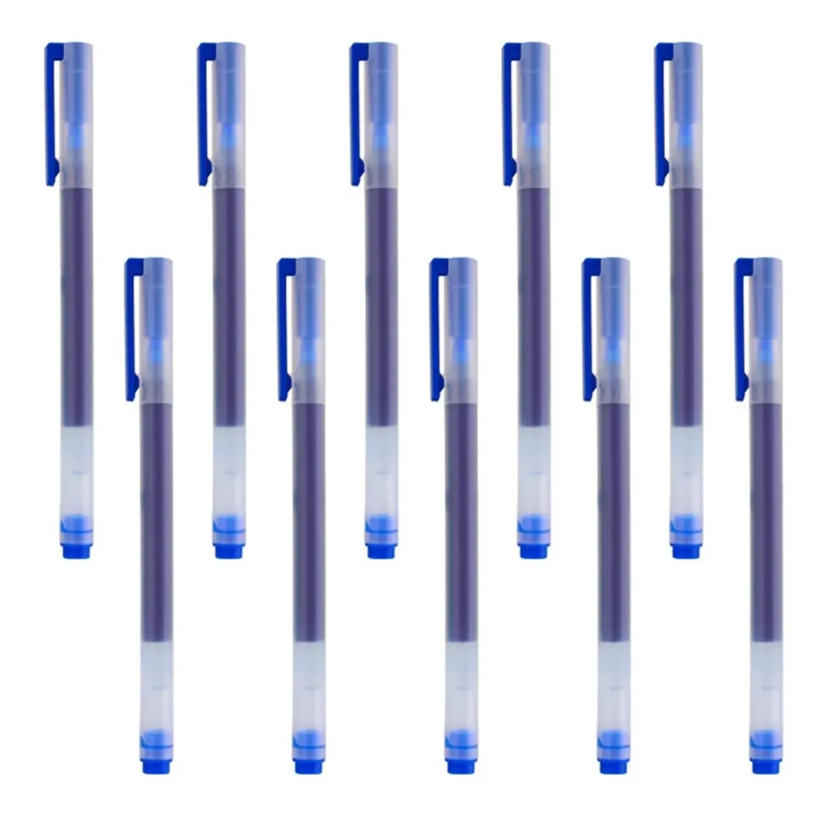 Pacote de 10 canetas de tinta gel, tampa translúcida e clipe externo azul