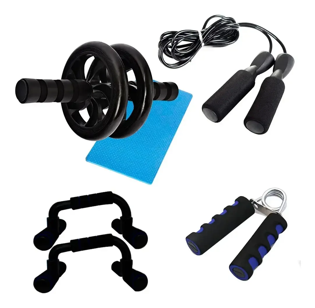 Rodas abdominais, corda e alça (kit de ginástica)