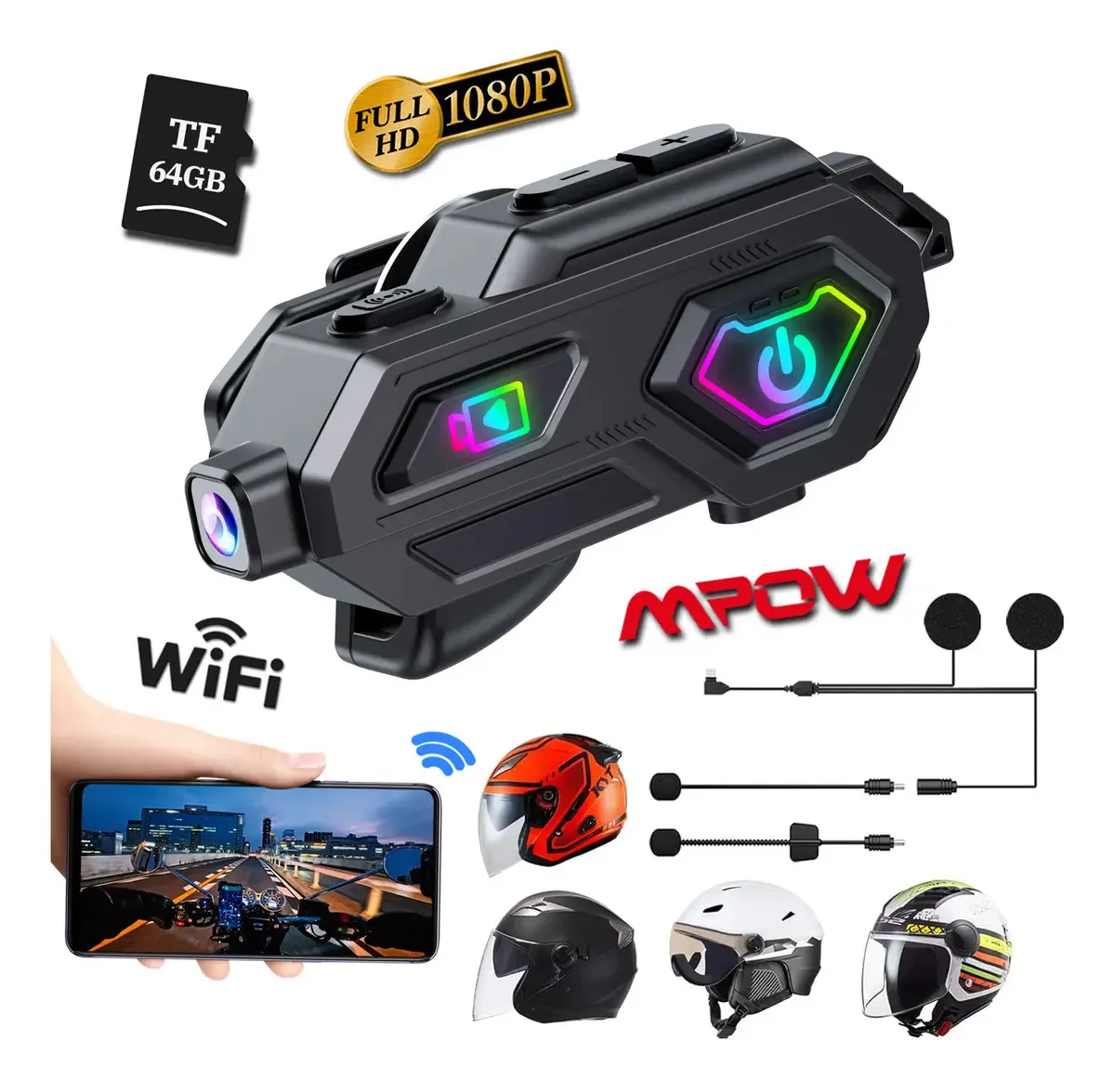 Intercomunicadores para motos Mpow Motocicleta Casco Audífonos color preto por unidad