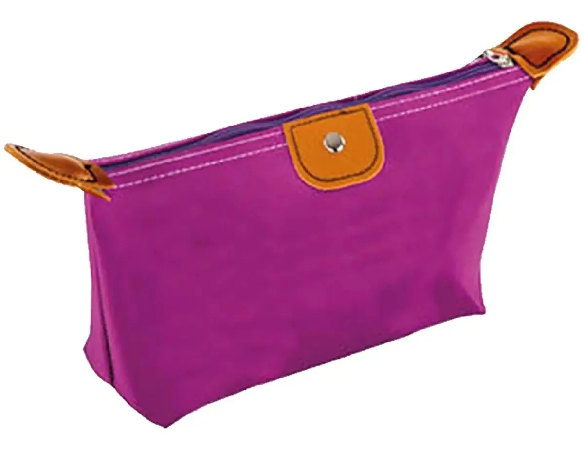 Bolsa de cosméticos roxa com fecho e fecho