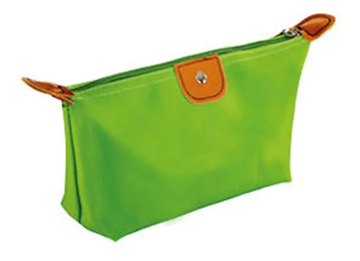 Bolsa de cosméticos verde com fecho e fecho