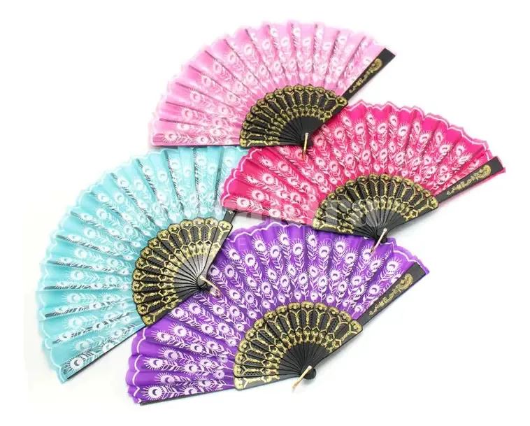 12 ventiladores dobráveis, desenhos florais, cores variadas
